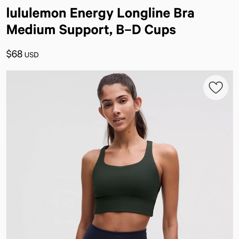 lululemon Energy Longline Bra
Medium Support, B–D Cups